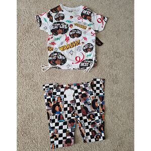 On Fire two piece lounge set womens size medium NWT graphic afro eccentric